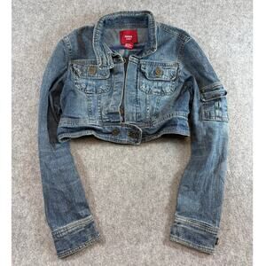 Vintage Y2K Miss Lili Cropped Jacket Kids Medium Blue Denim Utility  Streetwear
